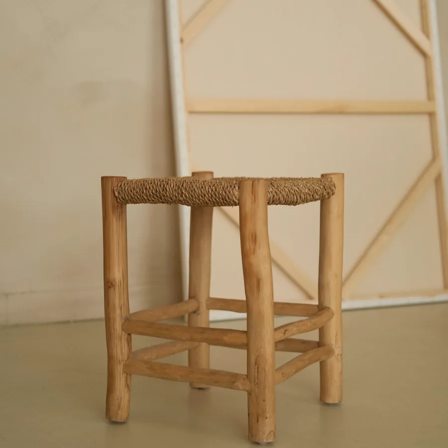 Hinoki side stool in solid cypress